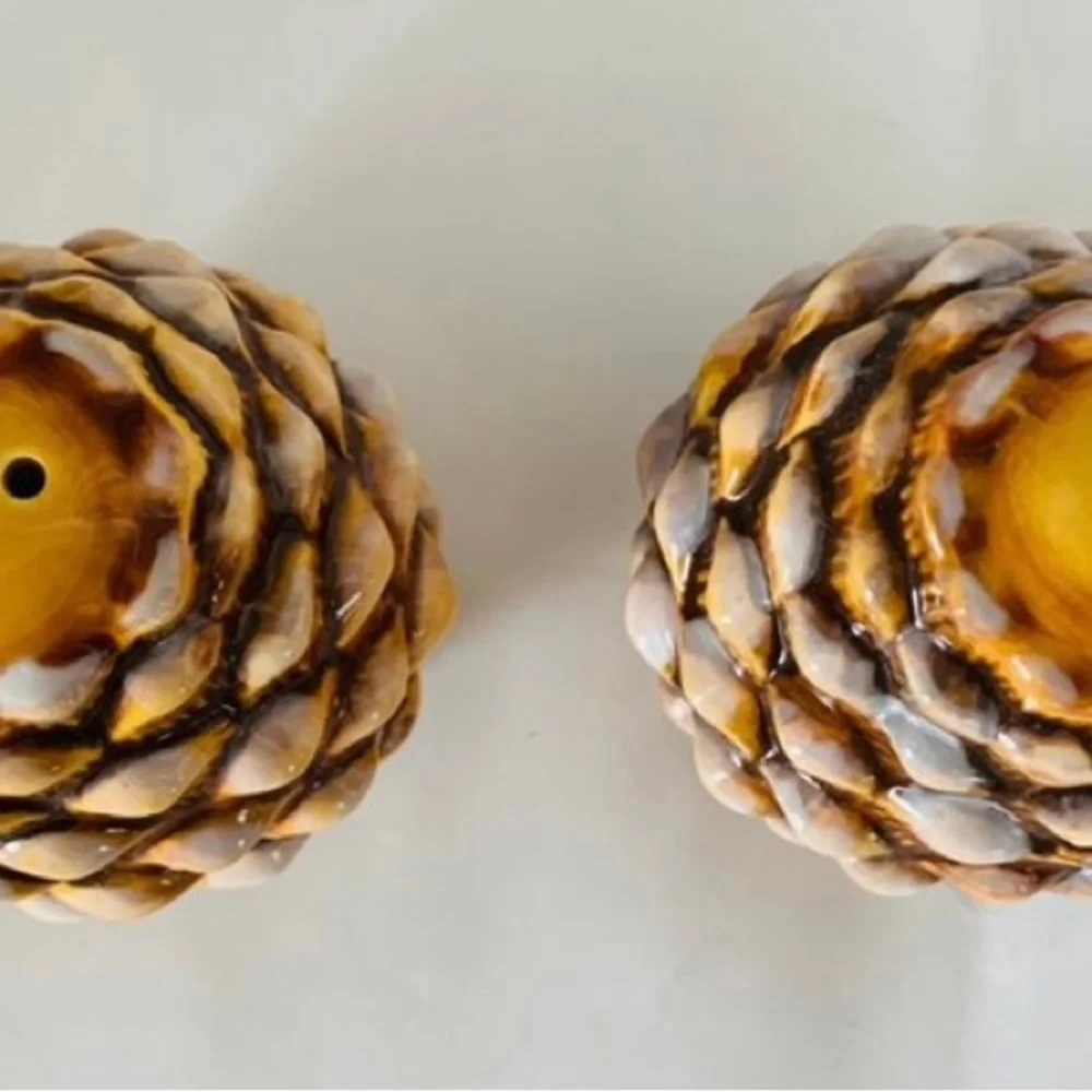 Pine Cone Salt and Pepper Shakers Ceramic Woodland Camp Winter Cottage read*
